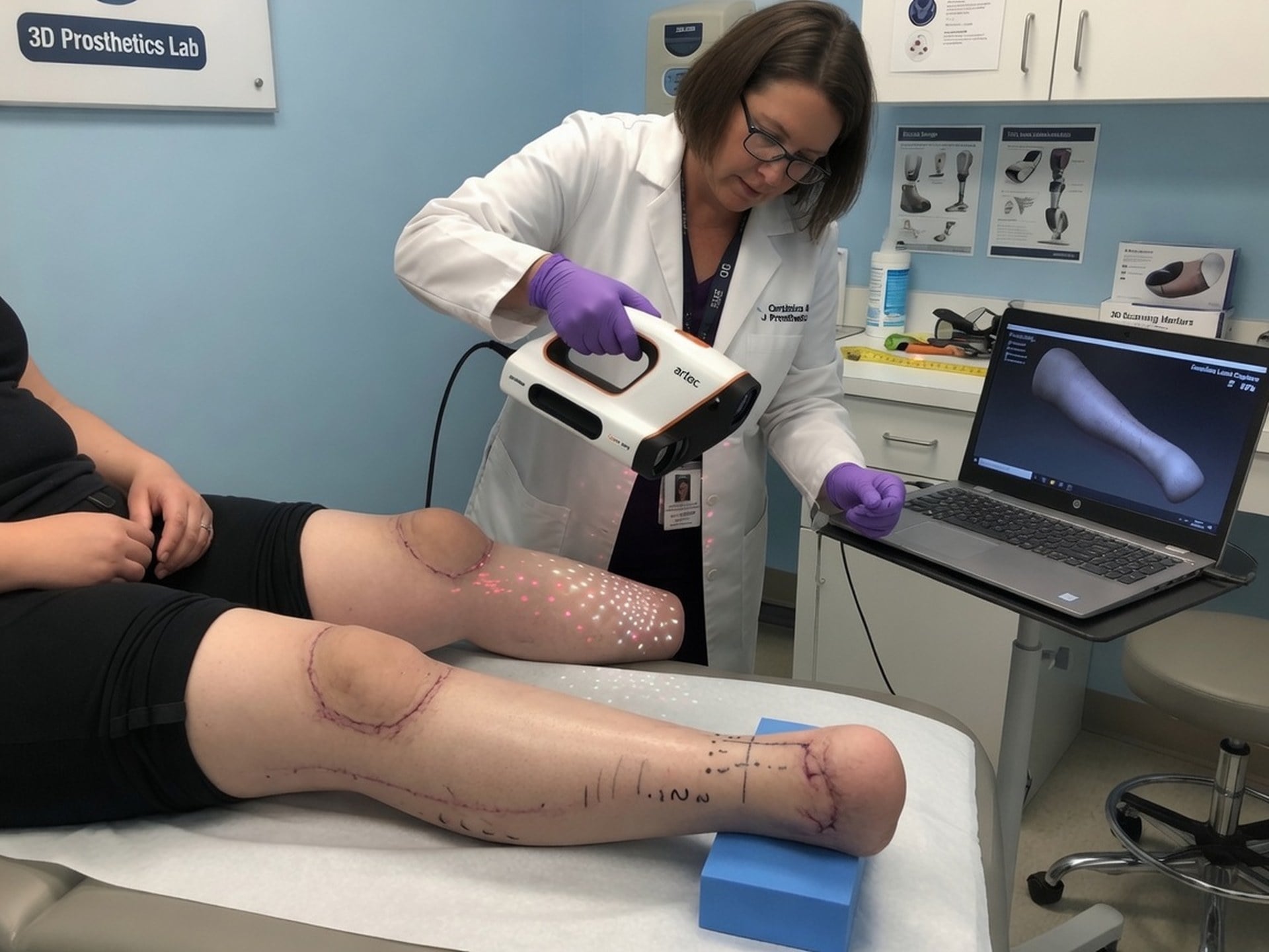 Clinician 3D scanning an amputee patient's residual limb